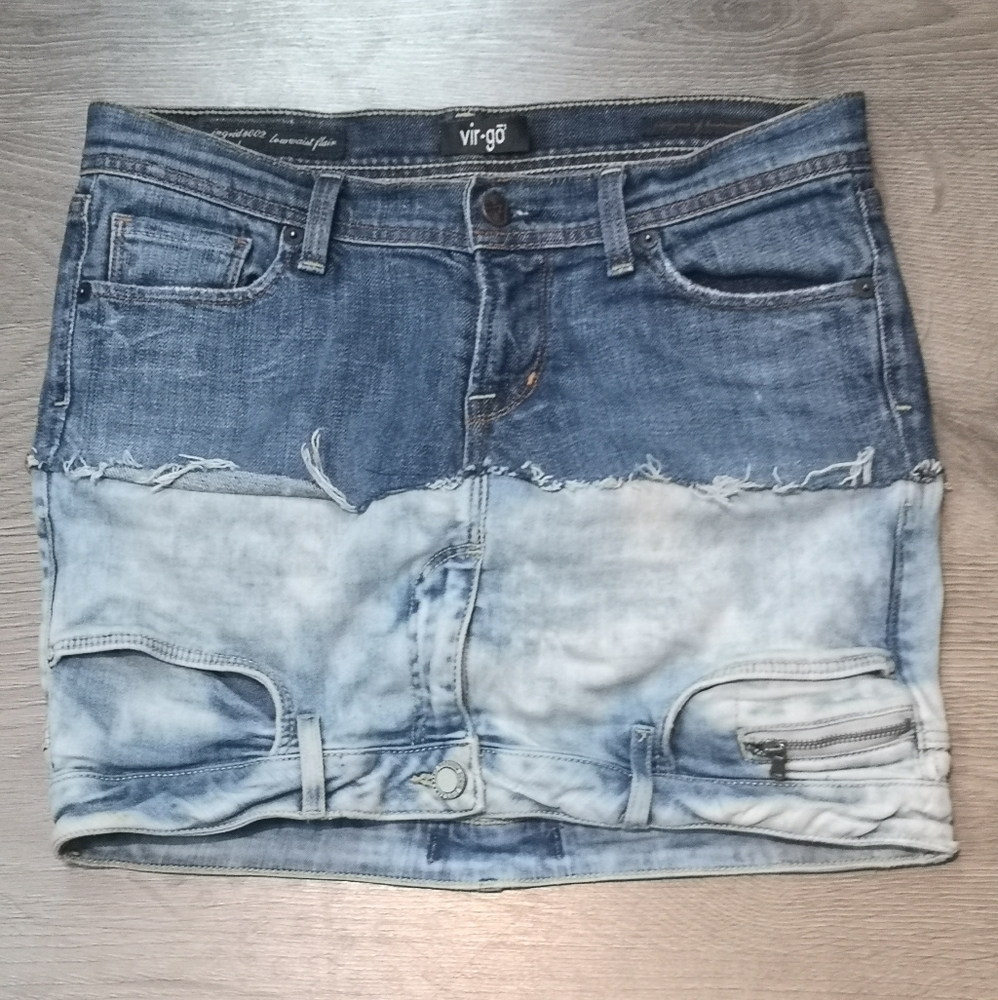 00S Neo-Vintage Patchwork Denim Mini Jean Skirt | TheStyleMinr.com